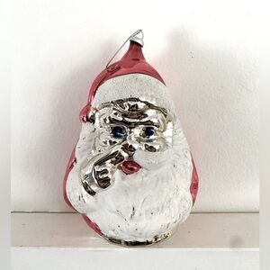 Vintage Glass Santa Head Christmas Ornament, 5.5 Inches, West Germany